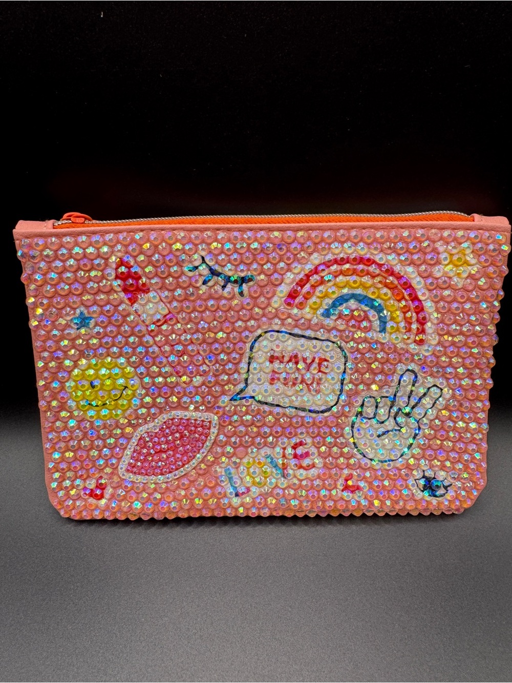 Hand Bedazzled/Blinged 2021 Ipsy Pride Cosmetics Bag Pink, Love, Rainbows